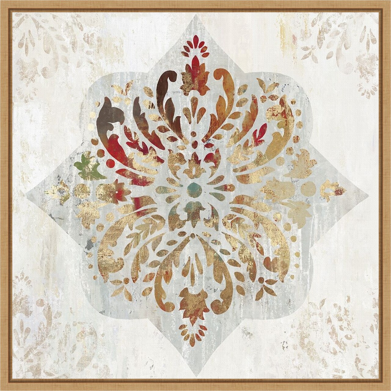 Red Medallion by Aimee Wilson 16-in. W x 16-in. H. Canvas Wall Art Print Framed in Natural